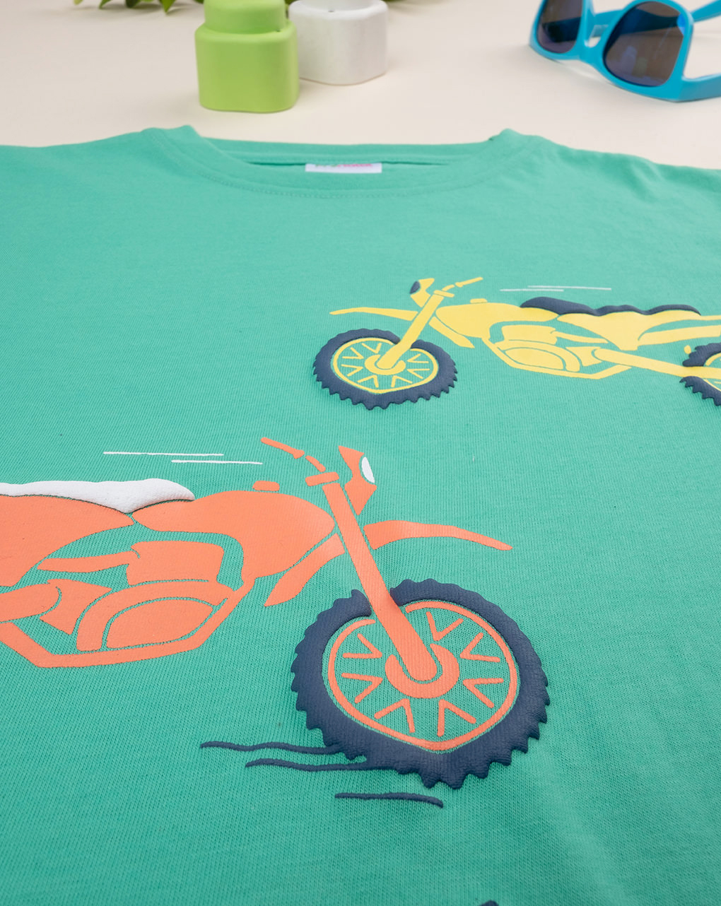 T-shirt verde maniche corte bambino "moto"