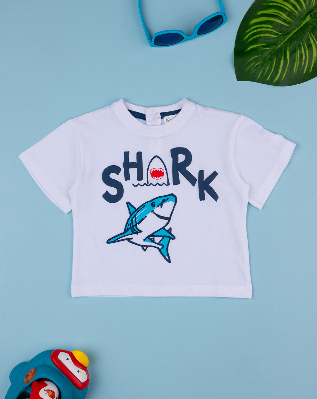 T-shirt bianca mezza manica bimbo "shark"