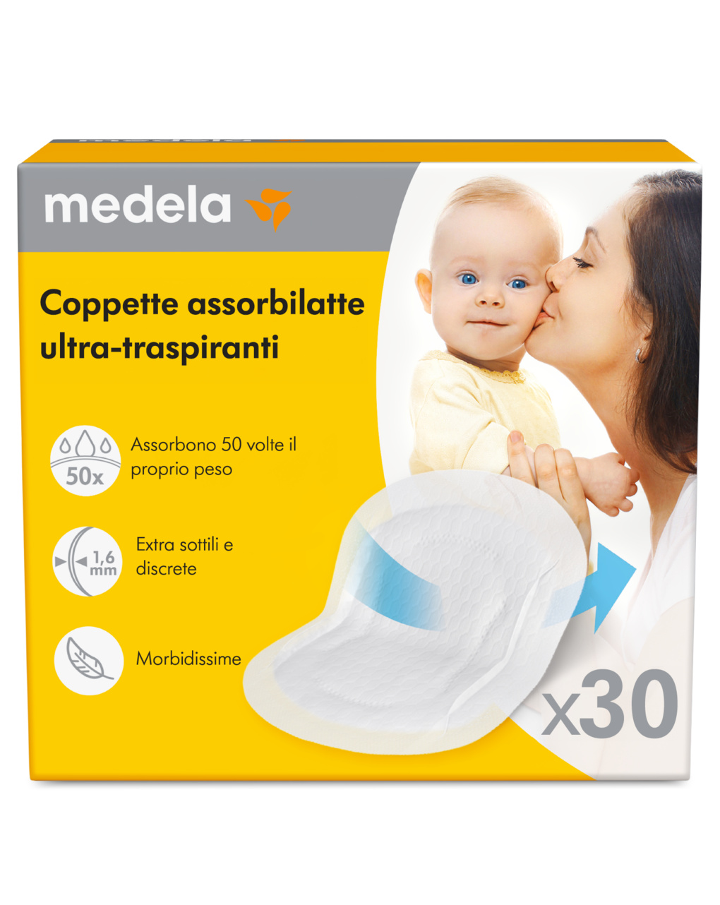 Coppette assorbilatte ultratraspiranti 30 pezzi - medela