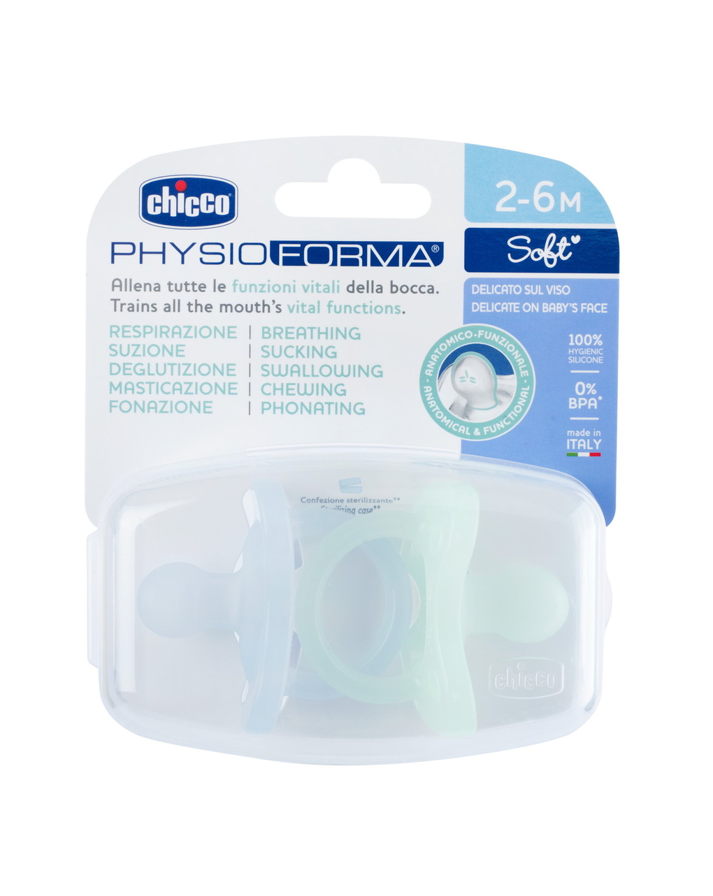 Physioforma gommotto azzuro/verde in silicone 2 pezzi | 2-6 mesi - chicco