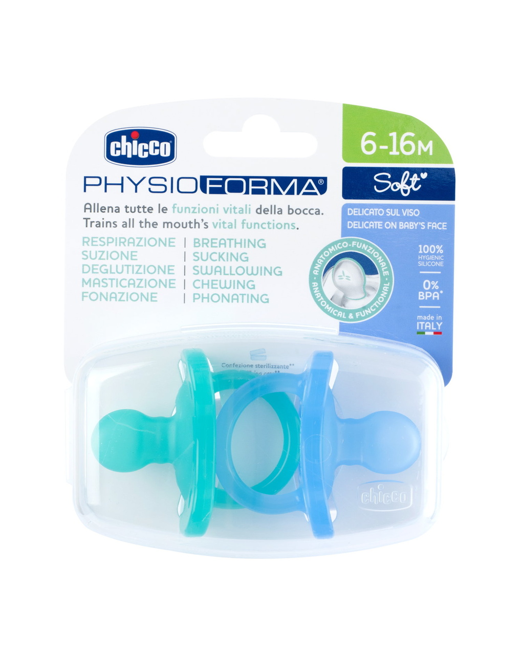 Physioforma gommotto blu/verde in silicone 2 pezzi | 6-16 mesi - chicco