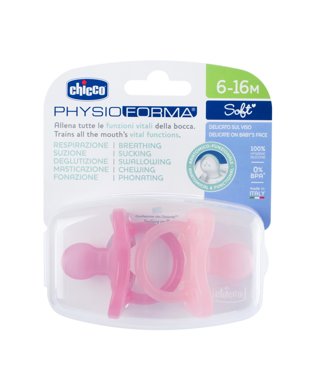 Physioforma gommotto rosa in silicone 2 pezzi | 6-16 mesi - chicco