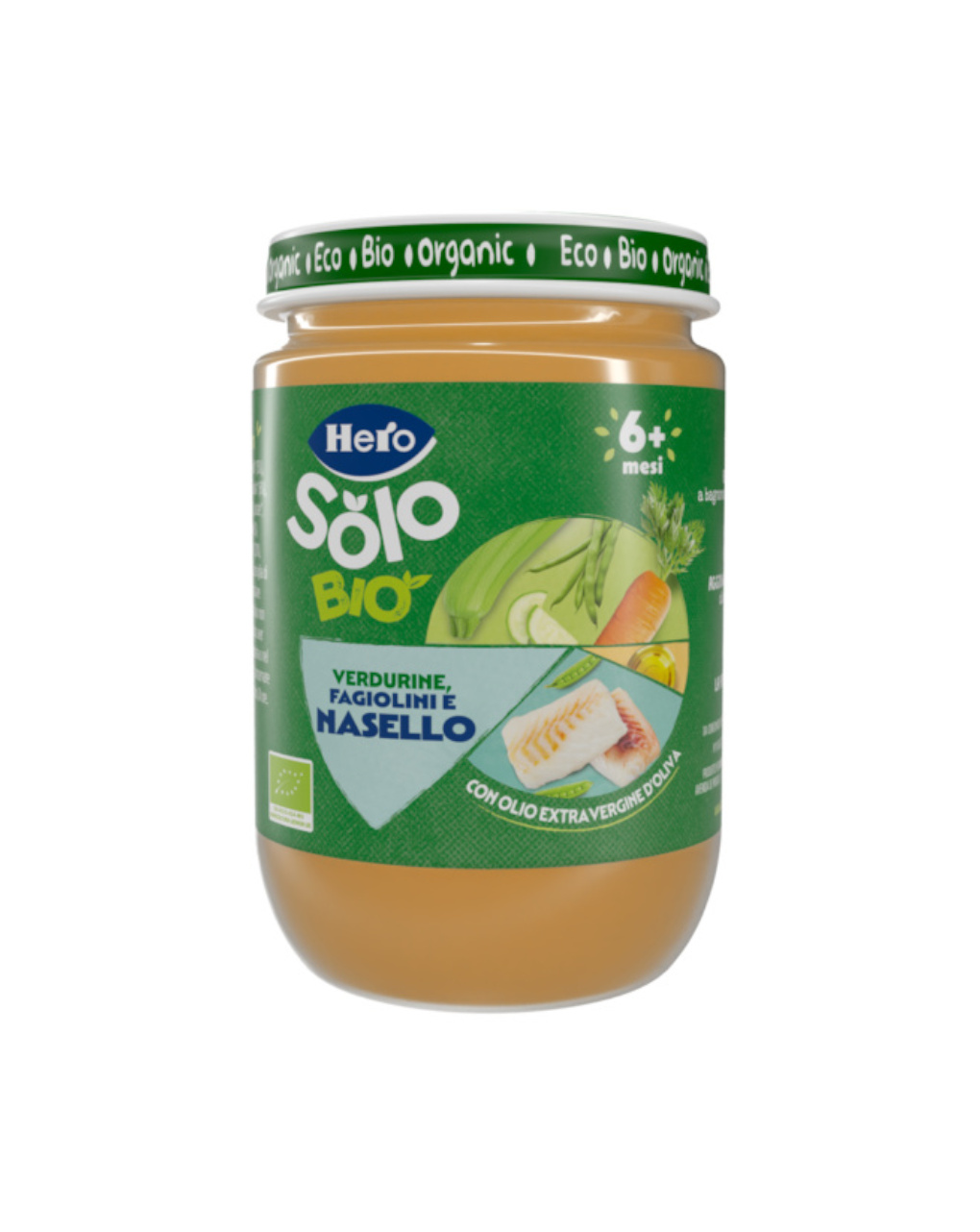 Omogeneizzato verdure fagiolini e nasello 190gr - hero solo