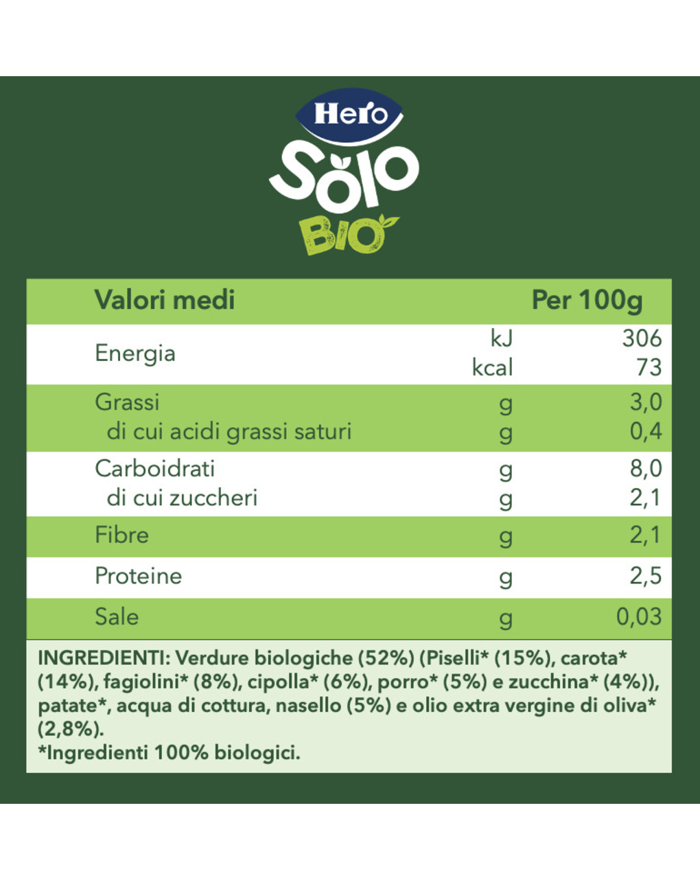 Omogeneizzato verdure fagiolini e nasello 190gr - hero solo