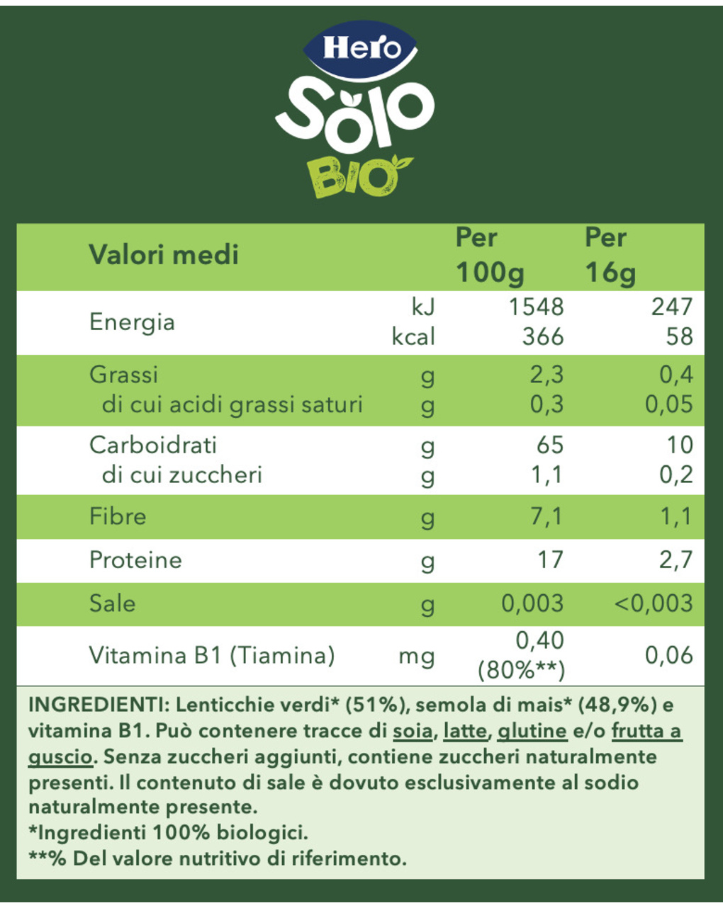 Baby snack lenticchie mais bio 50g - hero solo