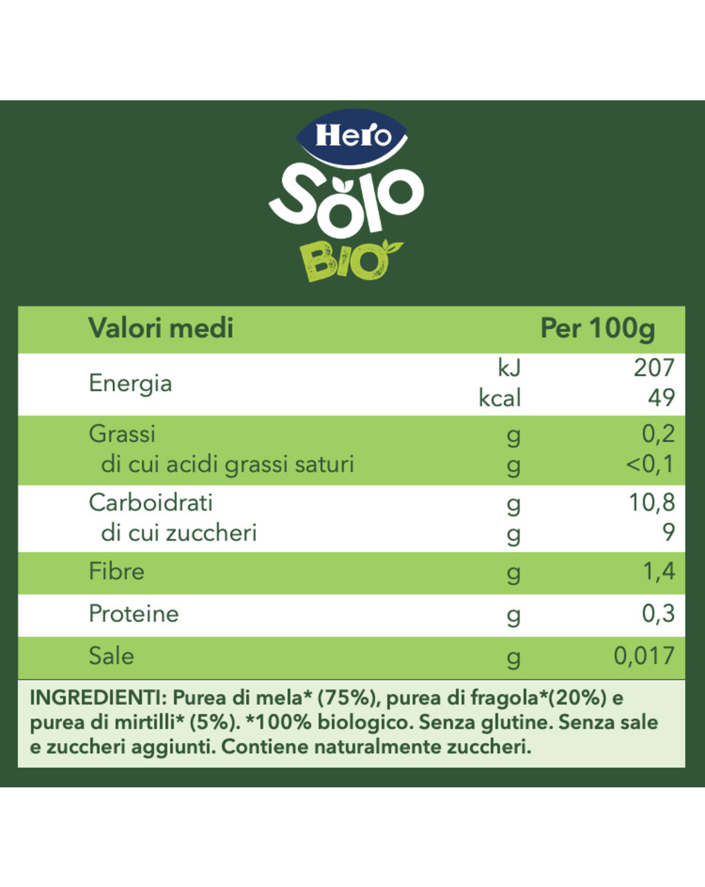 Omogeneizzato mela fragola mirtillo 120 gr - hero solo