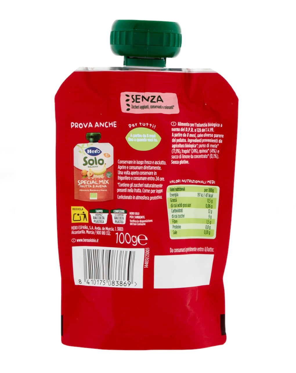 Pouch frutta & quinoa con mela fragola e quinoa 100 gr - hero solo