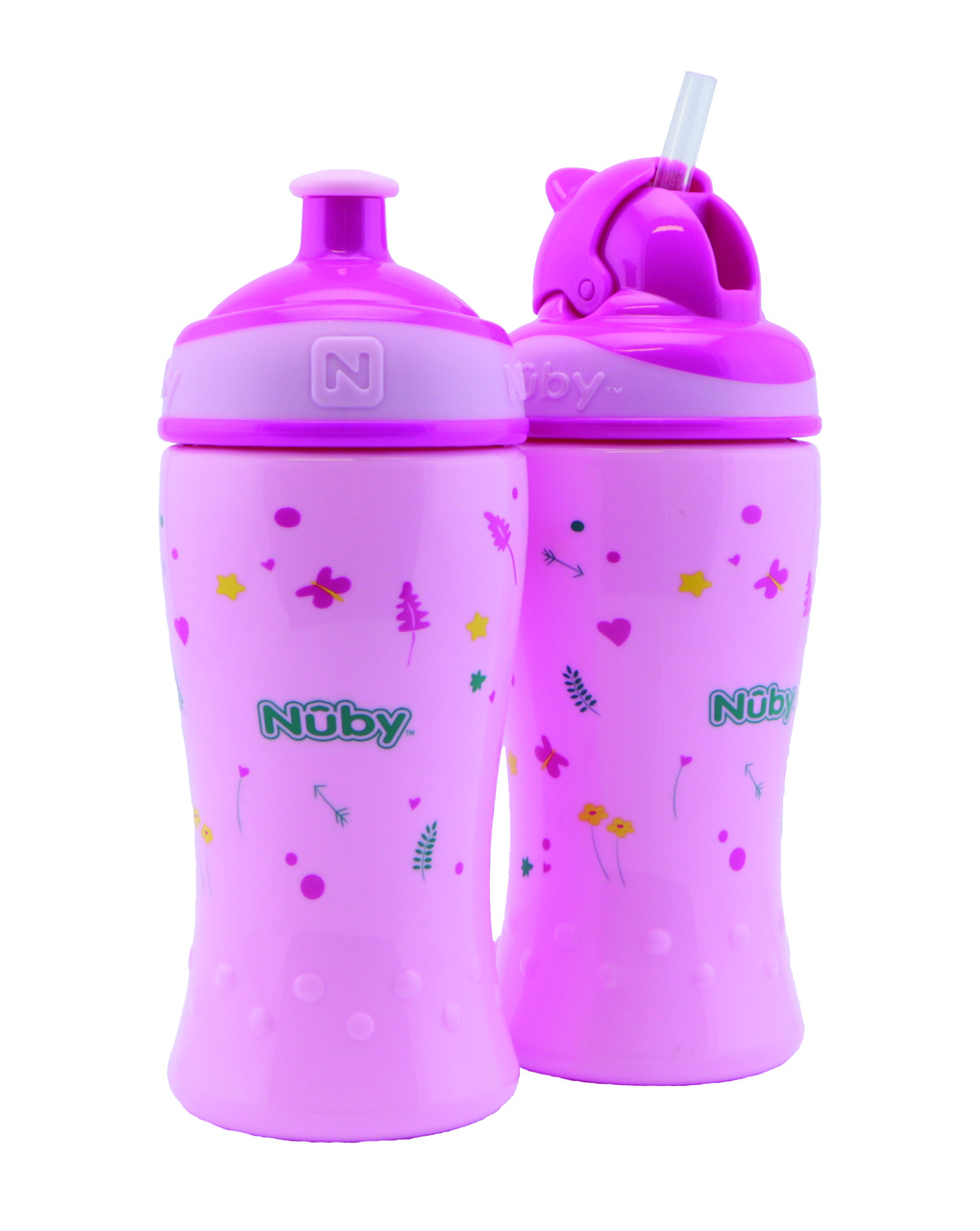 Confezione doppia: borraccia flip-it cup - 360 ml - rosa - 12m+ / borraccia free flow con beccuccio pop-up - 360 ml - rosa - 18m+ | nuby