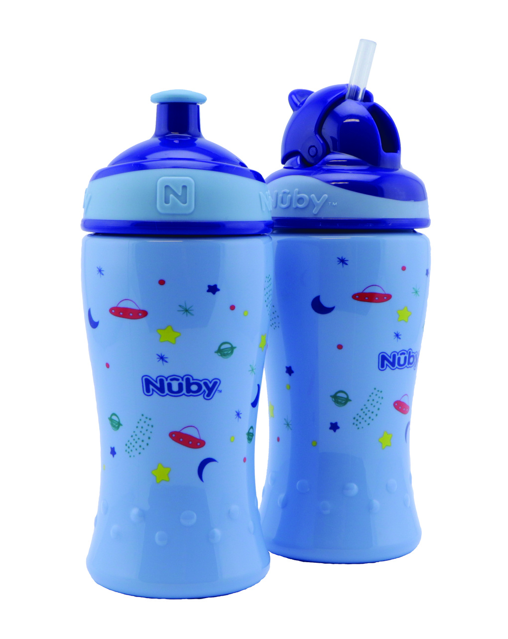 Confezione doppia: borraccia flip-it cup 360 ml - azzurro - 12m+ / borraccia free flow con beccuccio pop-up - 360 ml - azzurro - 18m+ | nuby