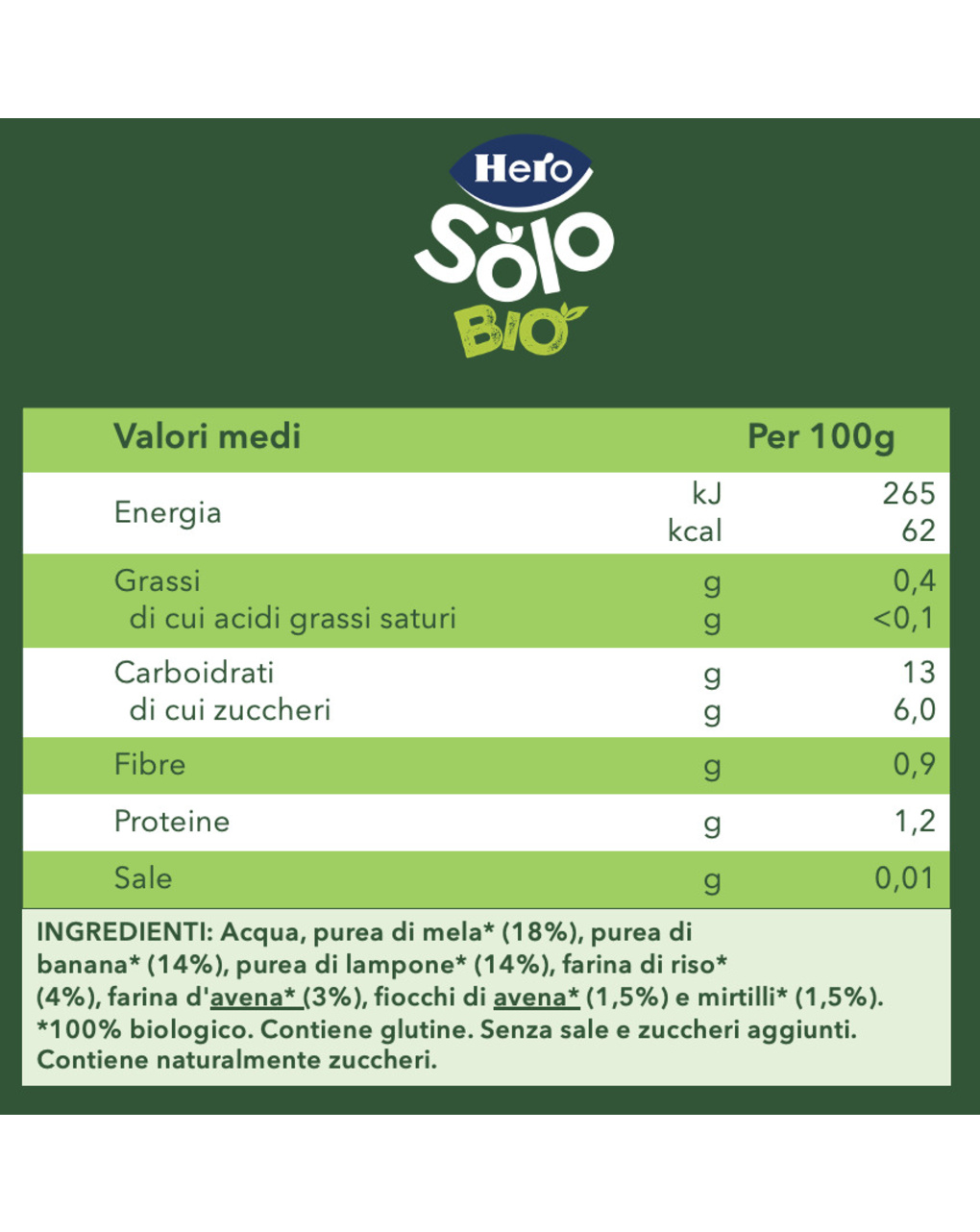 Pouch frutta & avena con mela banana lampone e avena 100 gr - hero solo