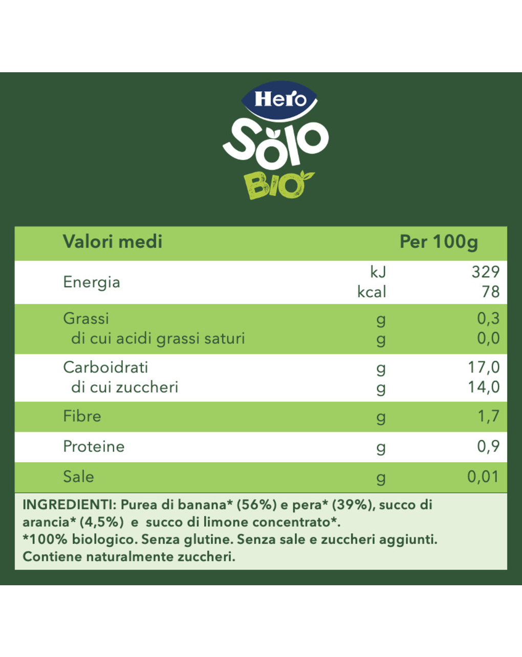 Hero baby pouch banana pera arancia bio 100g