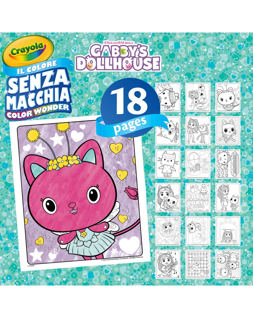 Color wonder coloring set gabby's dollhouse con 18 pagine da colorare e 4 pennarelli senza macchia - 3+ crayola