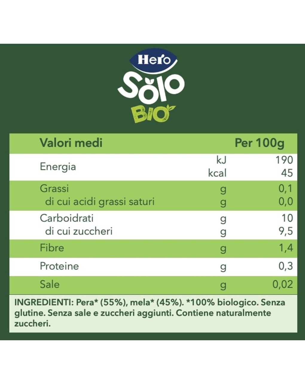 Omogeneizzati frutta pera e mela bio 6x120 gr - hero solo