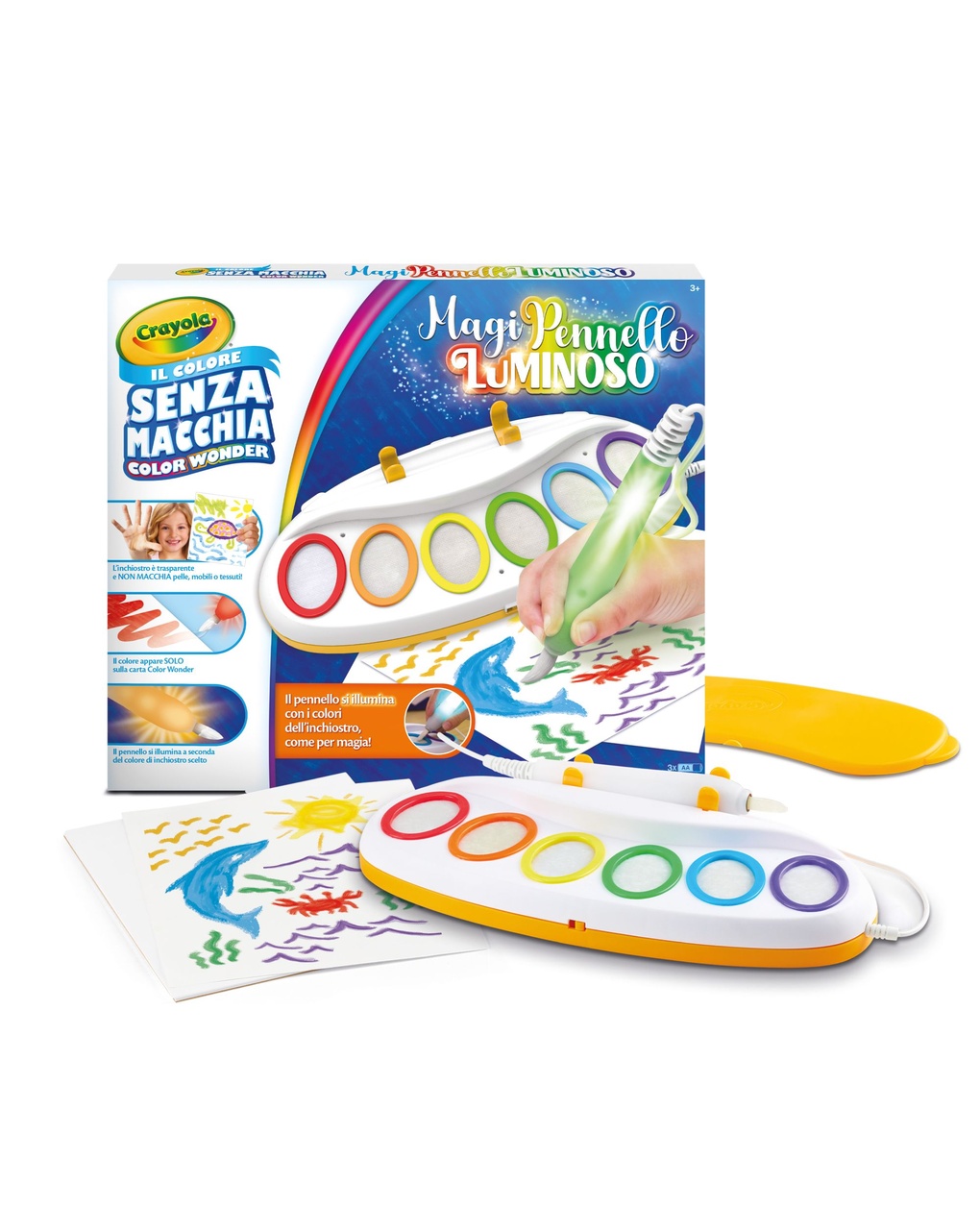 Magipennello luminoso, set pittura color wonder senza macchia - 3+ crayola