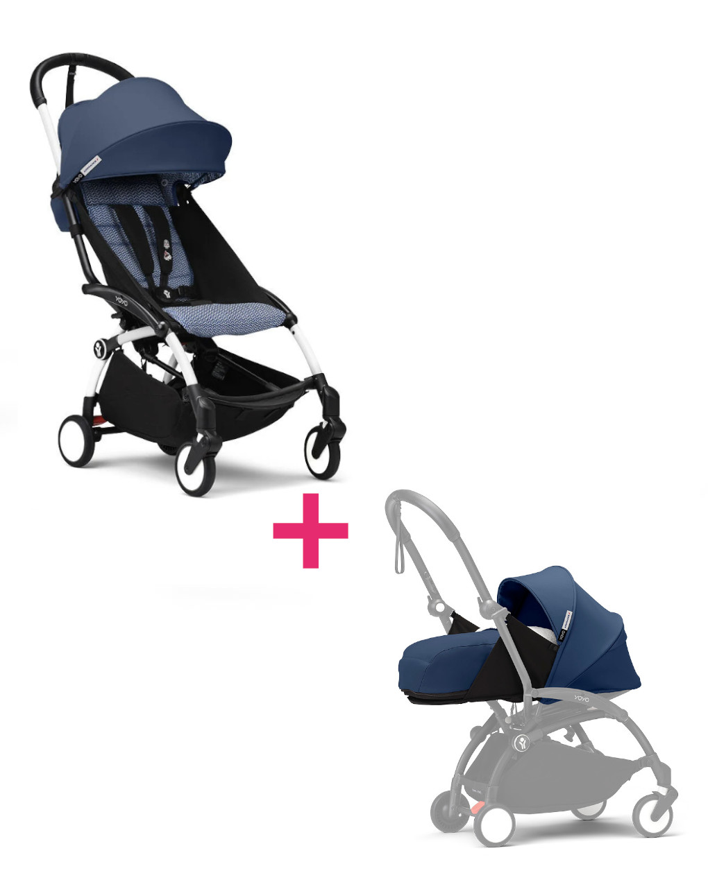 Passeggino duo con telaio yoyo³ white con seduta e navicella morbida air france blue 6+ - stokke® yoyo®