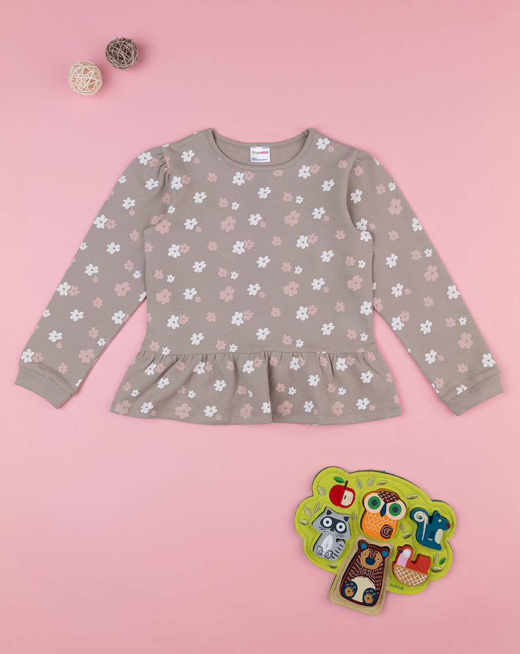 Maglia felpata marrone bambina allover