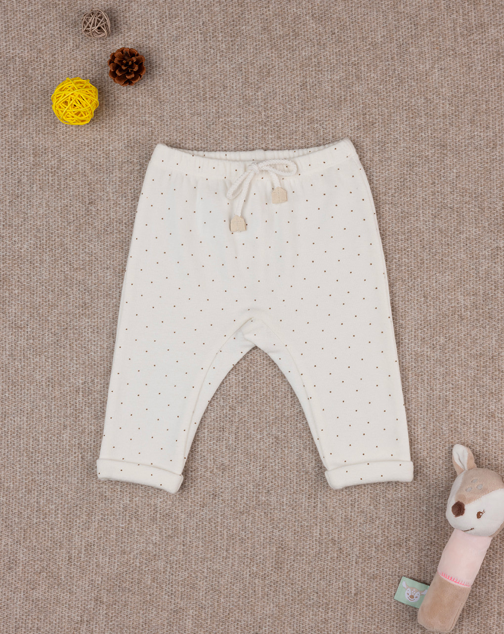 Pantalone bimba bianco pois organic cotton