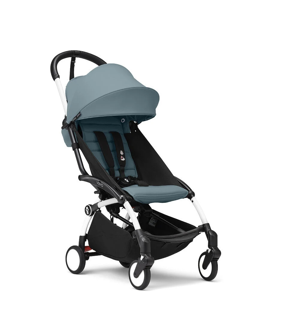 Passeggino con telaio yoyo³ white e rivestimento aqua 6+ - stokke® yoyo®