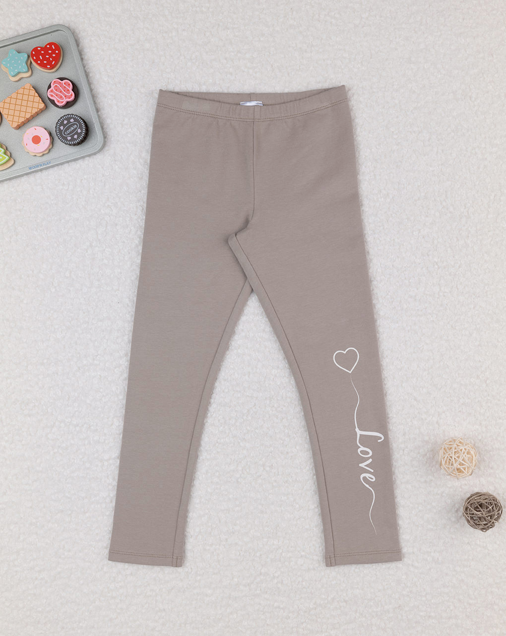 Leggings beige bambina con stampa