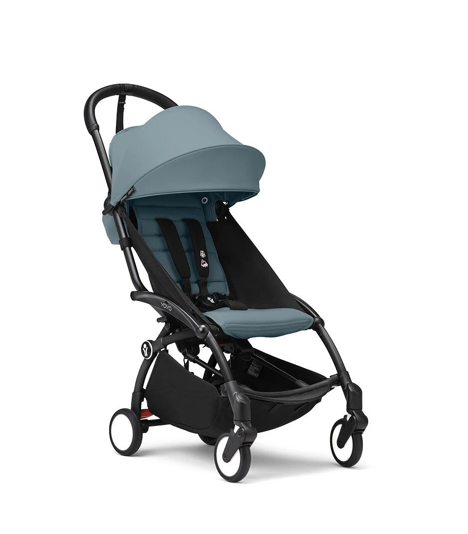 Passeggino con telaio yoyo³ black e rivestimento aqua 6+ - stokke® yoyo®