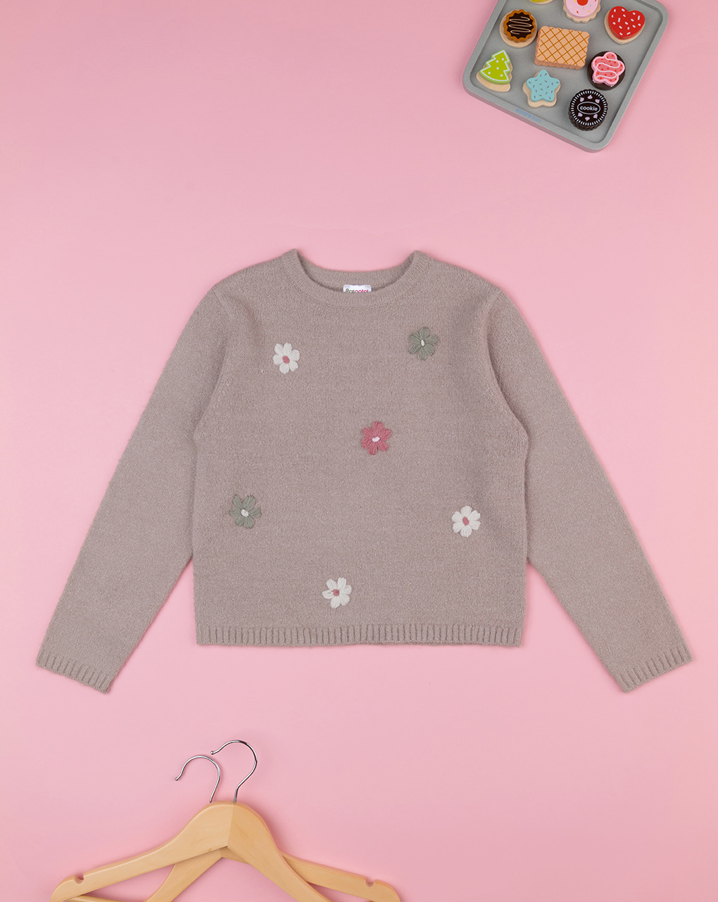 Maglia tricot bimba fiori ricamati