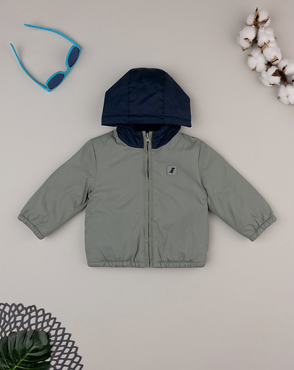 Kway verde bimbo con fodera in pile