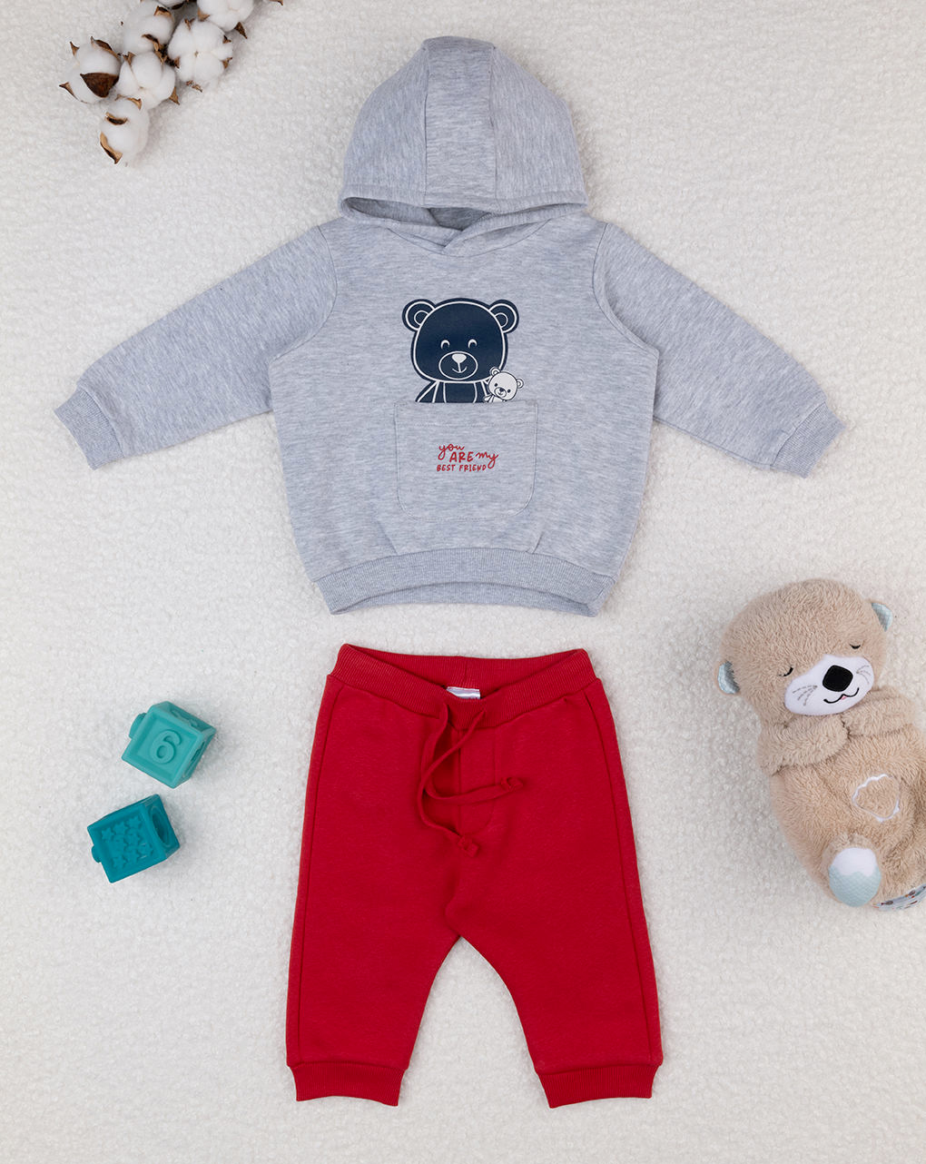 Completo jogging bimbo grigio/rosso