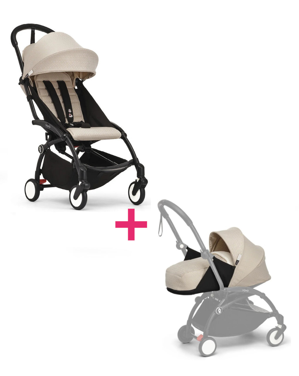 Passeggino duo con telaio yoyo³ black con seduta e navicella morbida bonpoint 6+ - stokke® yoyo®