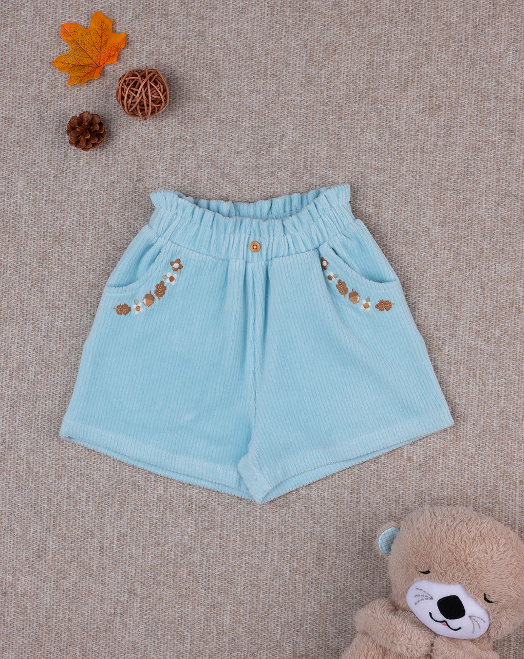 Shorts azzurri in ciniglia da bambina