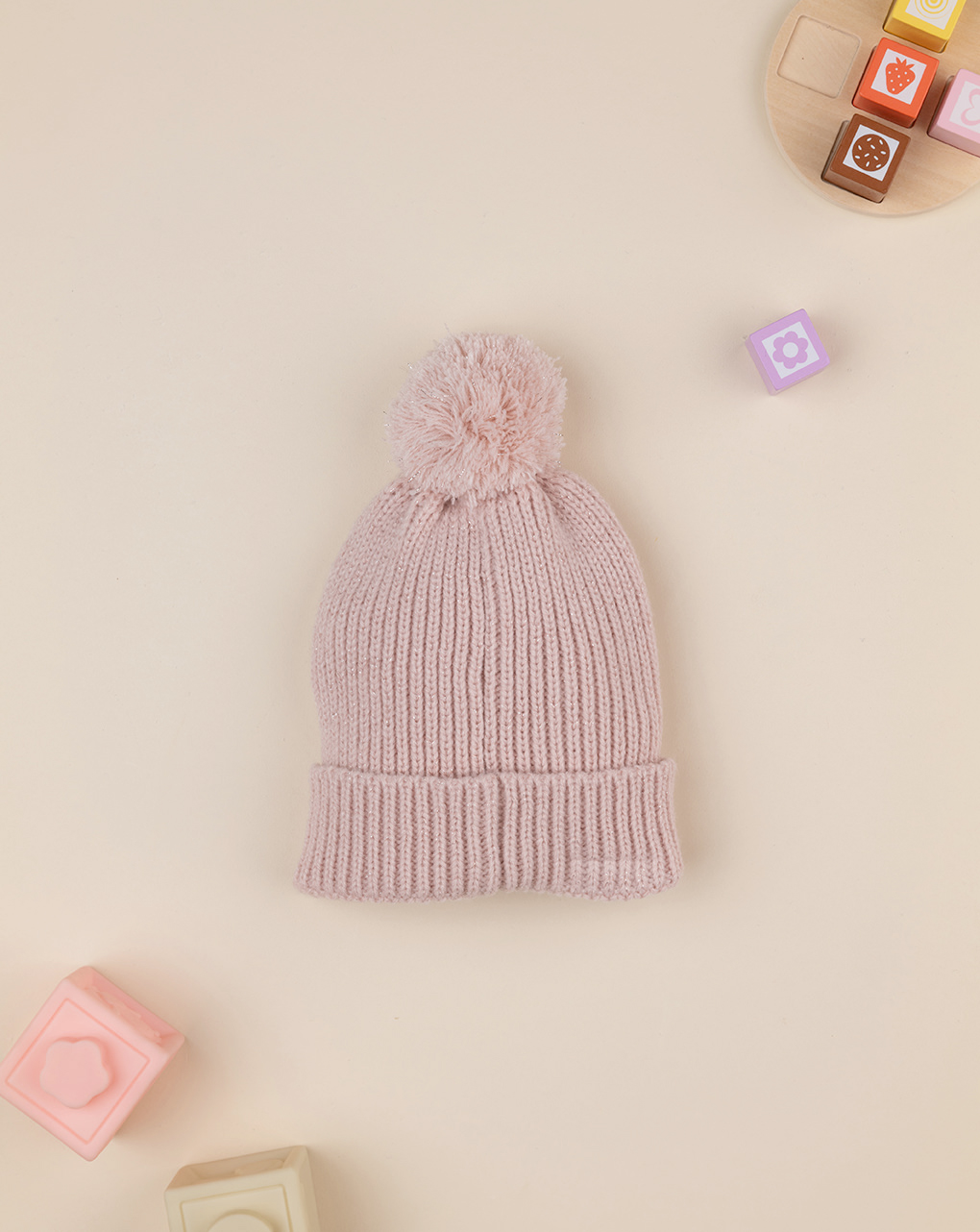 Berretto tricot rosa pom pom