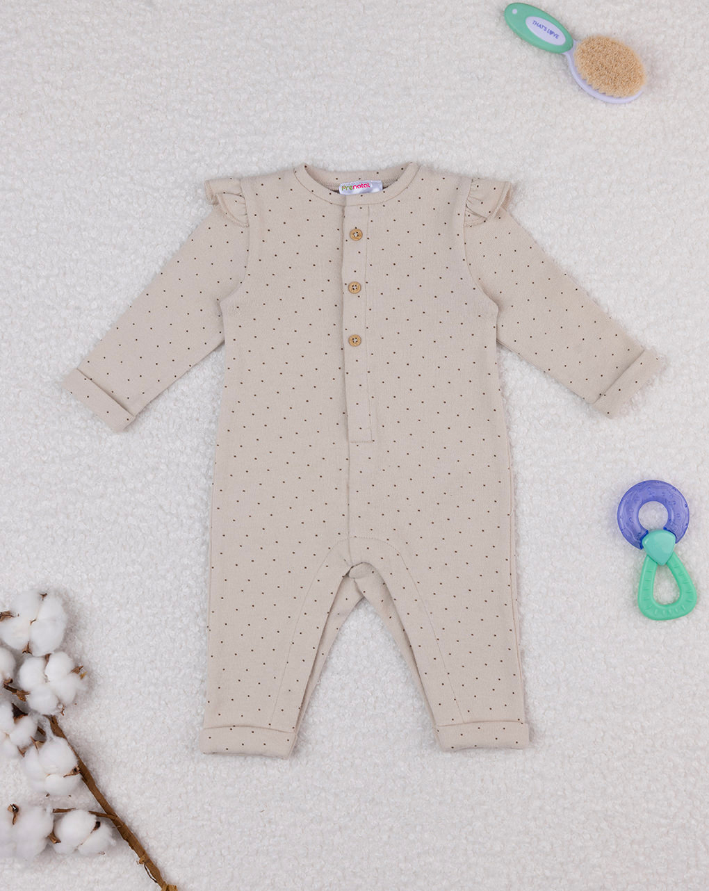 Tutina beige neonata con ruches