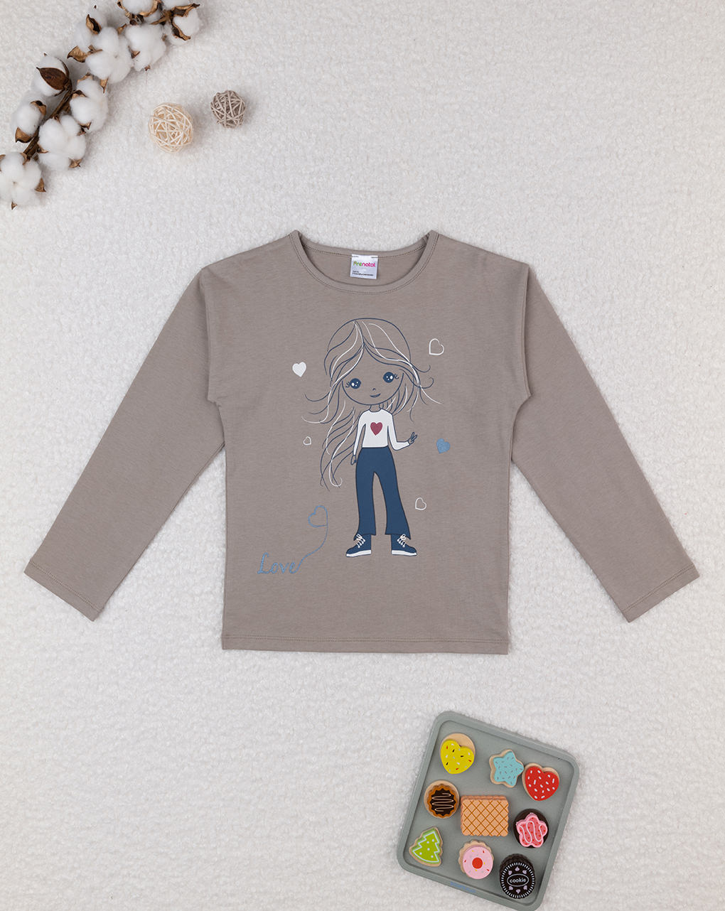 T-shirt marrone maniche lunghe bambina