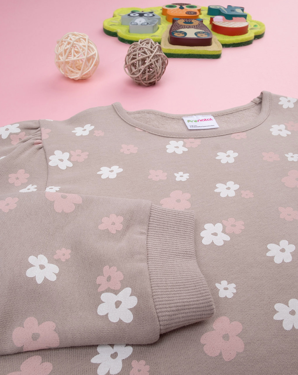 Maglia felpata marrone bambina allover