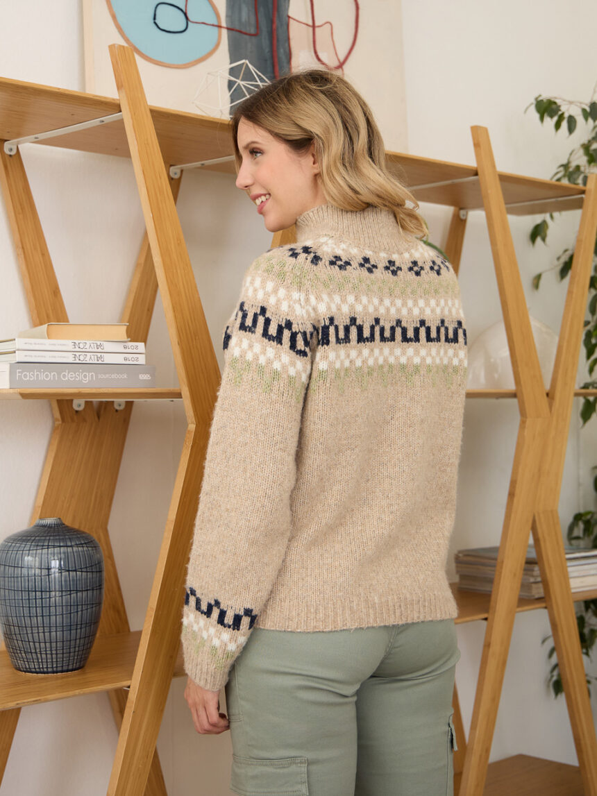 Maglione premaman beige con intarsi multicolor - Prénatal