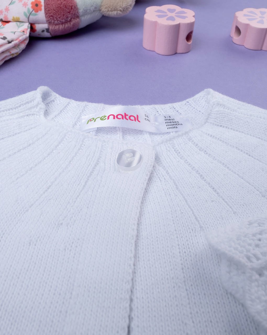 Cardigan tricot bimba bianco ricamato