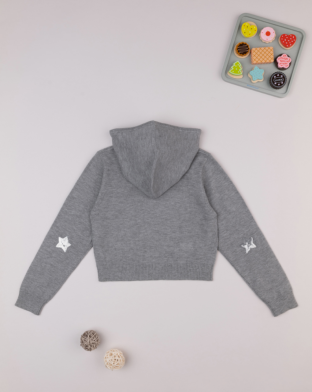 Maglia bambina tricot grigio con cappuccio