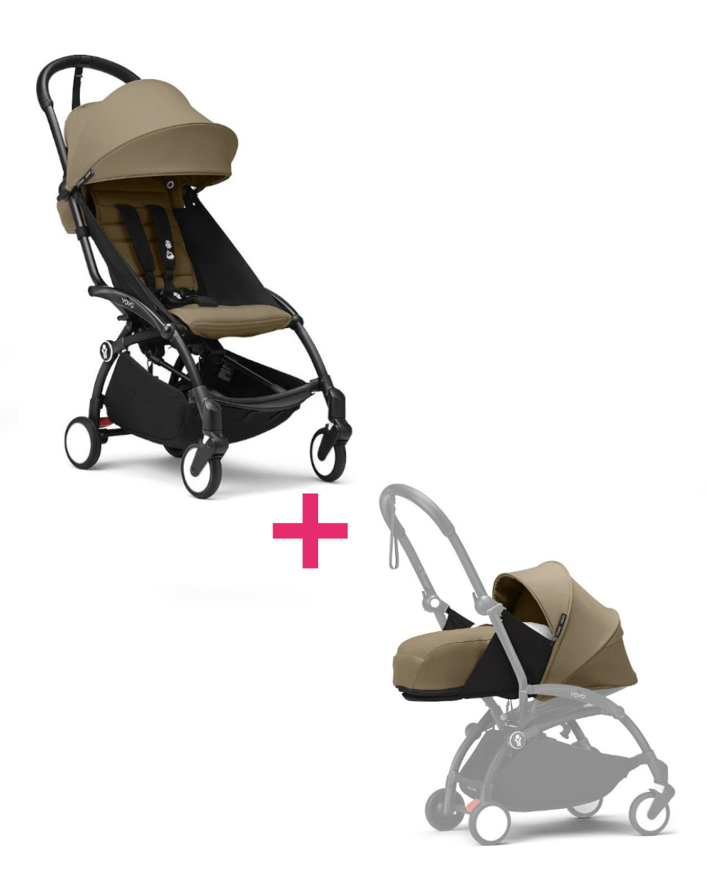 Passeggino duo con telaio yoyo³ black con seduta e navicella morbida toffee 6+ - stokke® yoyo®