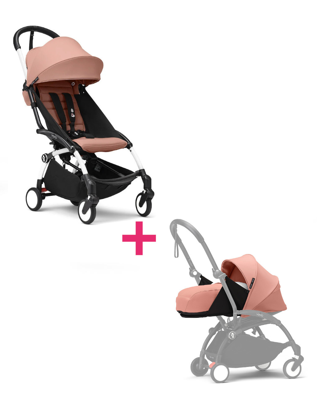 Passeggino duo con telaio yoyo³ white con seduta e navicella morbida ginger 6+ - stokke® yoyo®