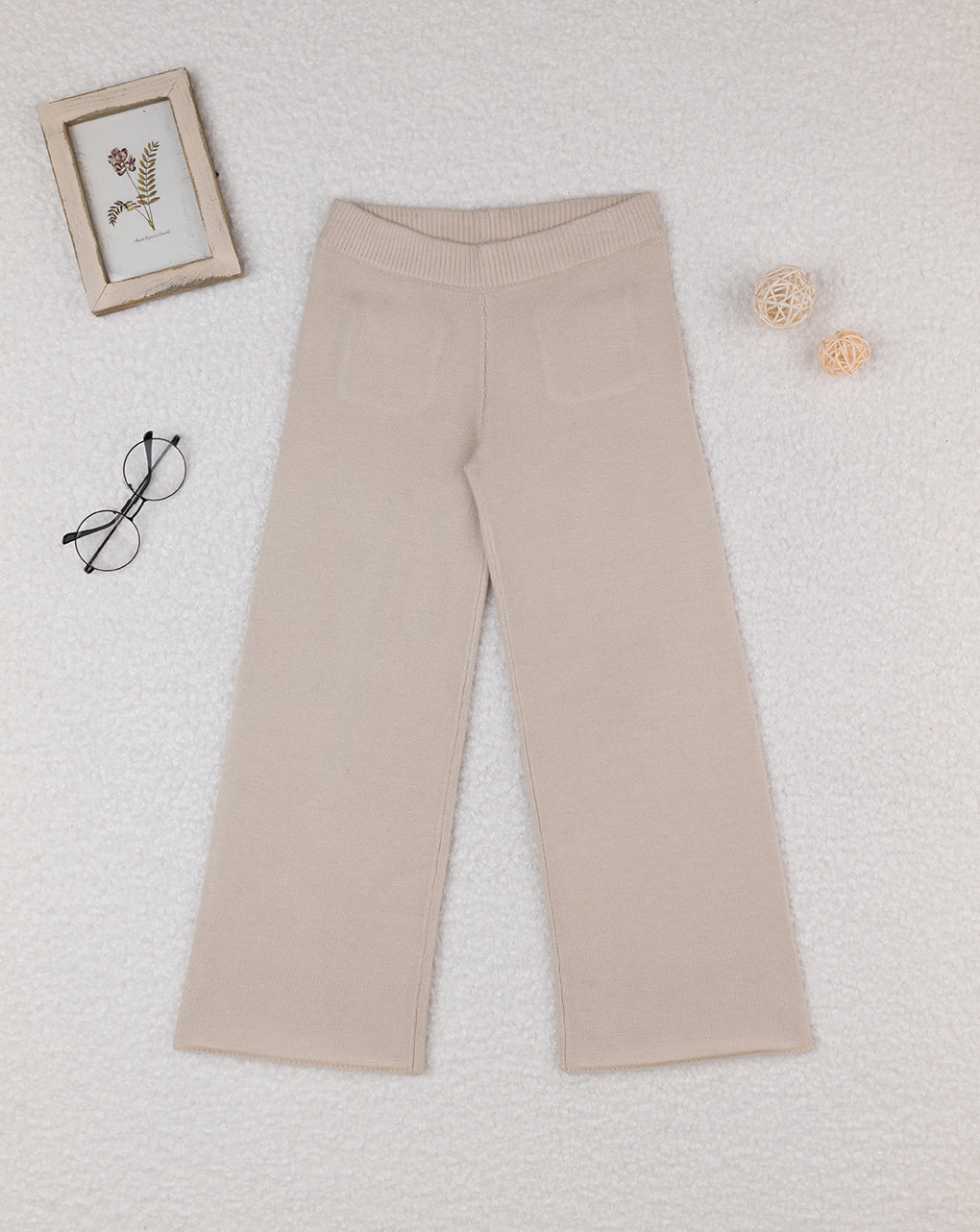 Pantalone palazzo tricot beige bambina