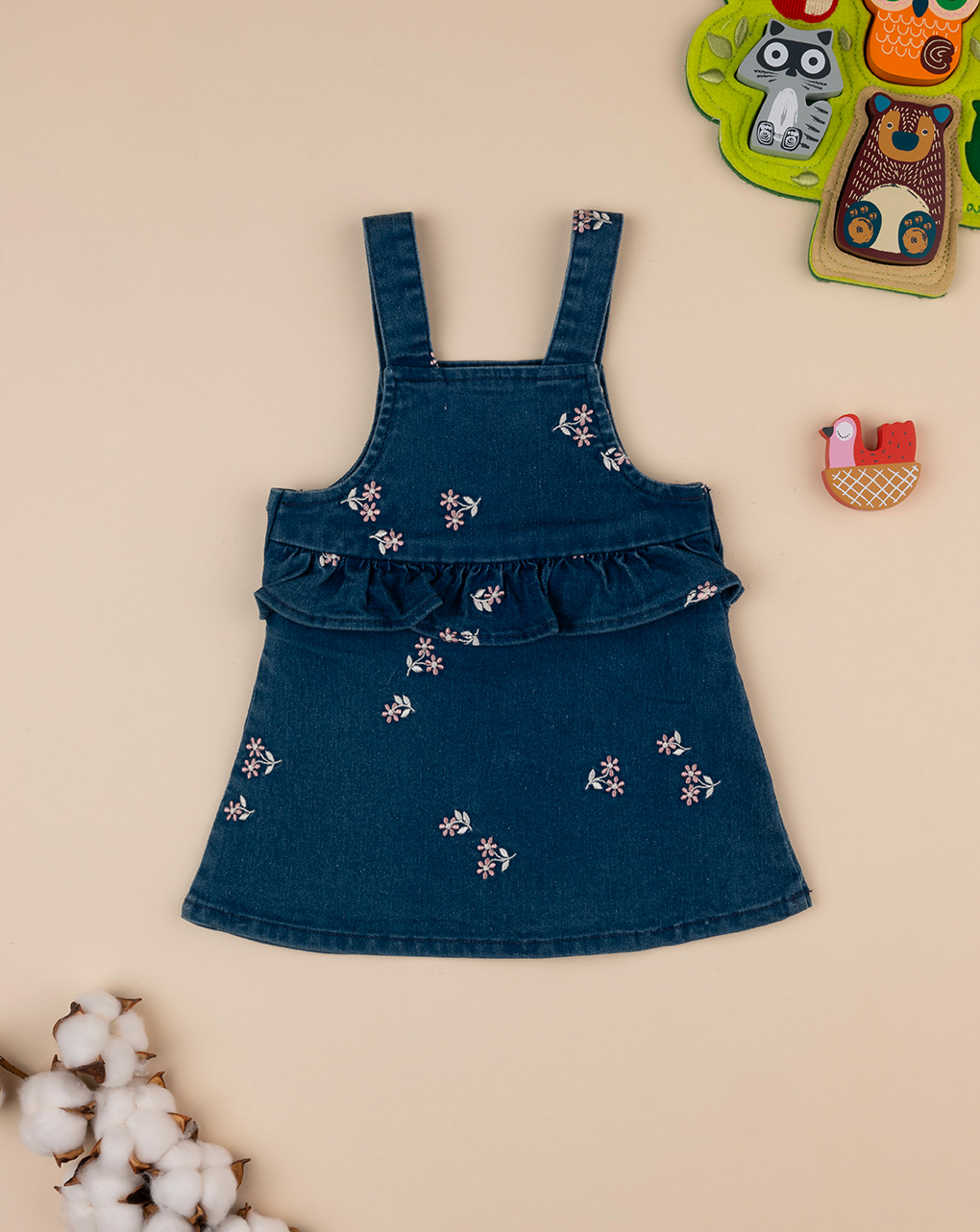 Pinafore bimba denim con ricami