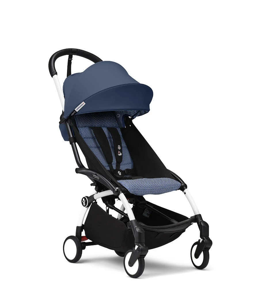 Passeggino con telaio yoyo³ white e rivestimento air france blue 6+ - stokke® yoyo®