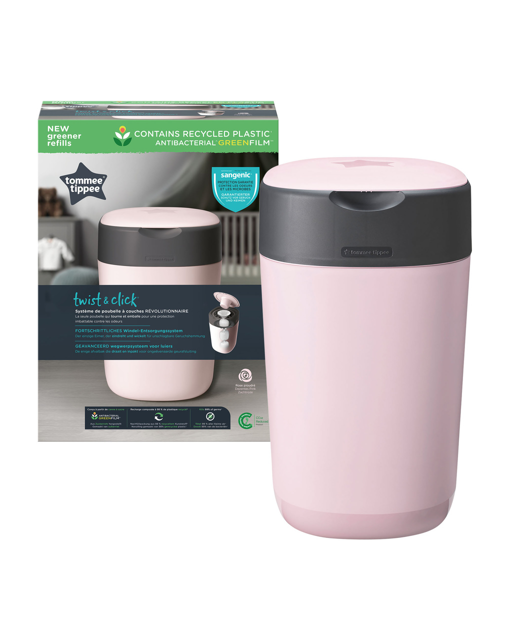 Twist and click cestino per pannolini avanzato rosa - tommee tippee