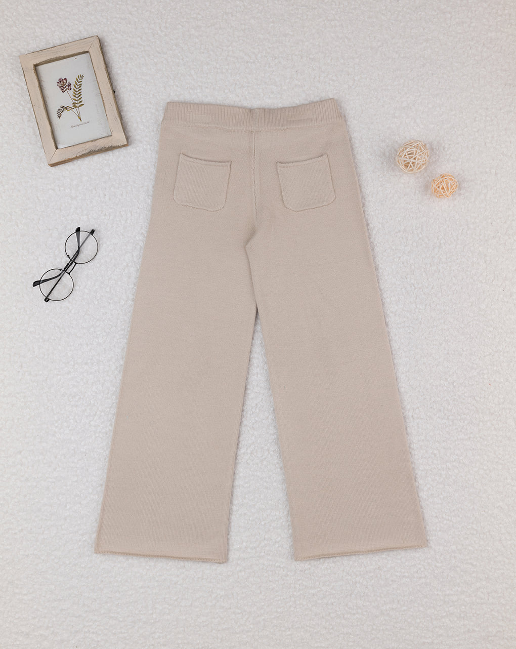 Pantalone palazzo tricot beige bambina