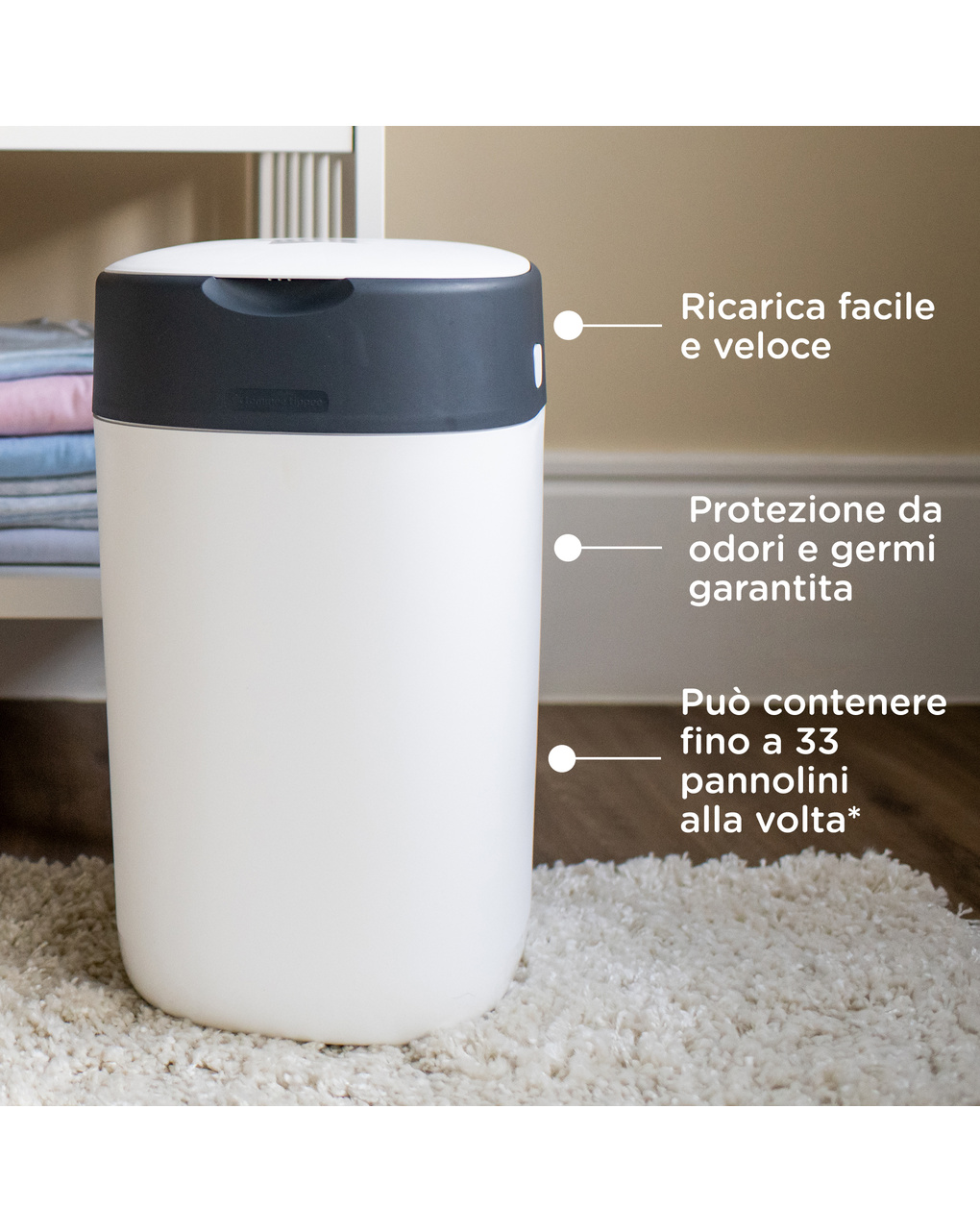 Twist and click cestino per pannolini avanzato bianco - tommee tippee