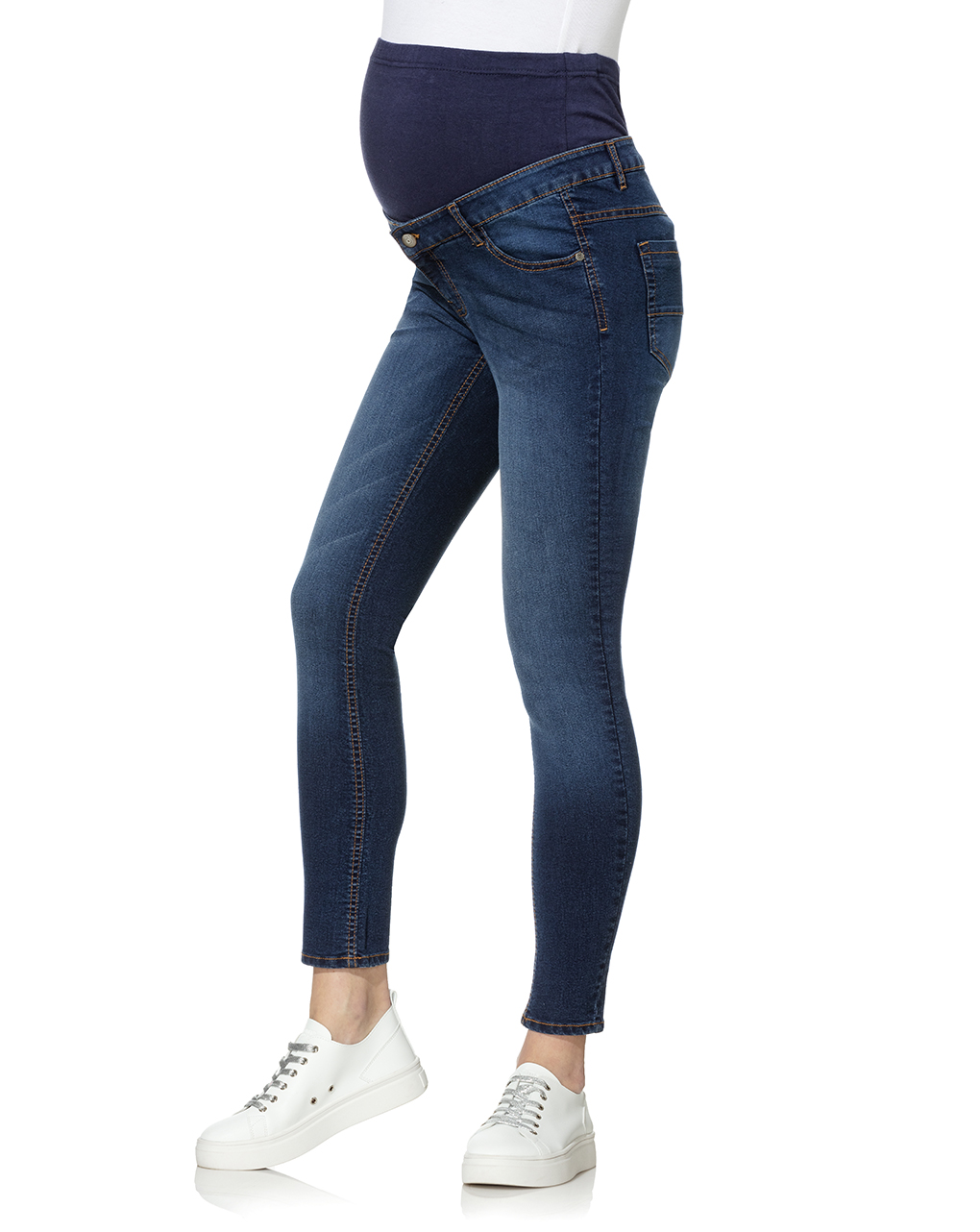 Jeans premaman in denim stretch con fascia alta in vita