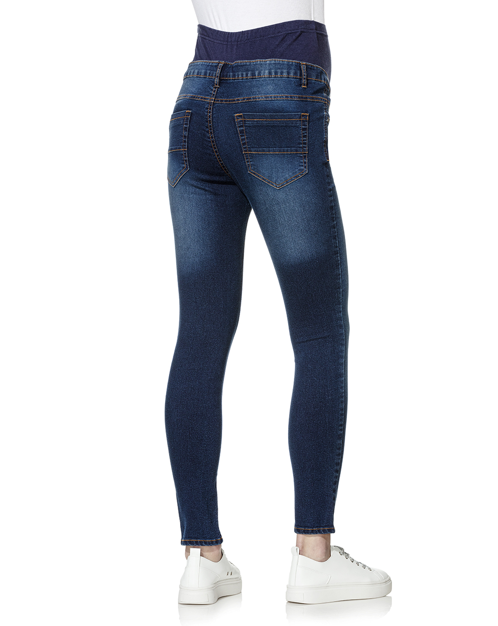 Jeans premaman in denim stretch con fascia alta in vita