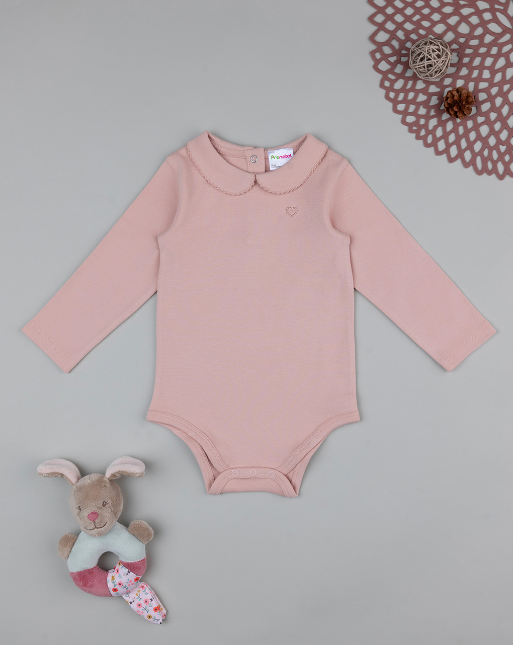 Body bimba rosa con ricamo