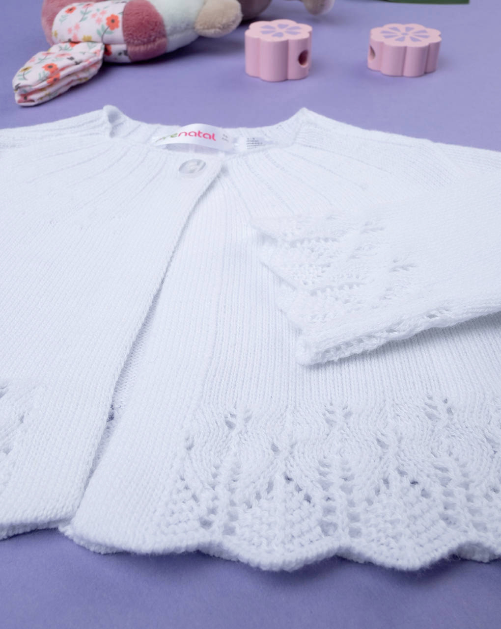 Cardigan tricot bimba bianco ricamato