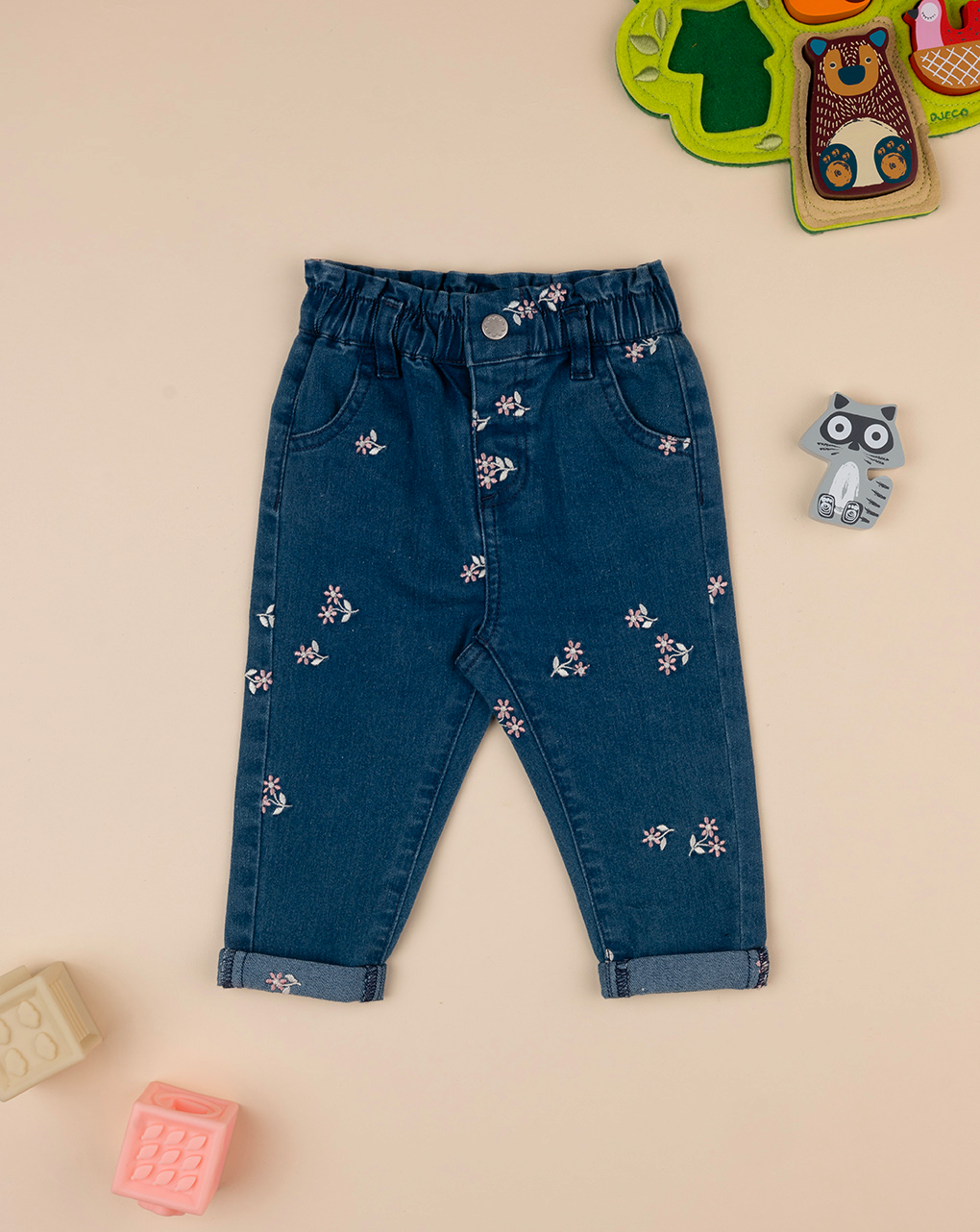 Pantaloni denim bimba con ricamo