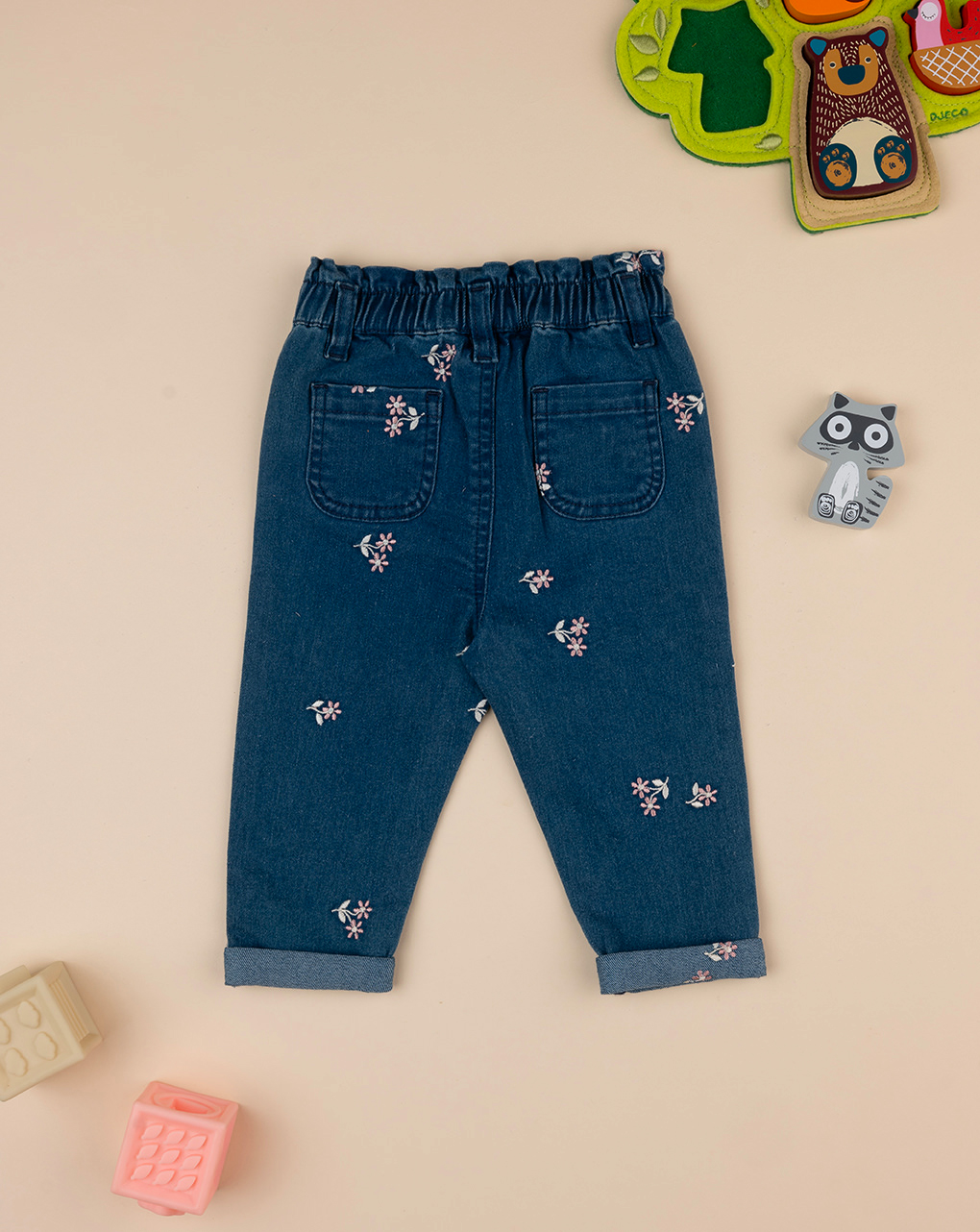 Pantaloni denim bimba con ricamo